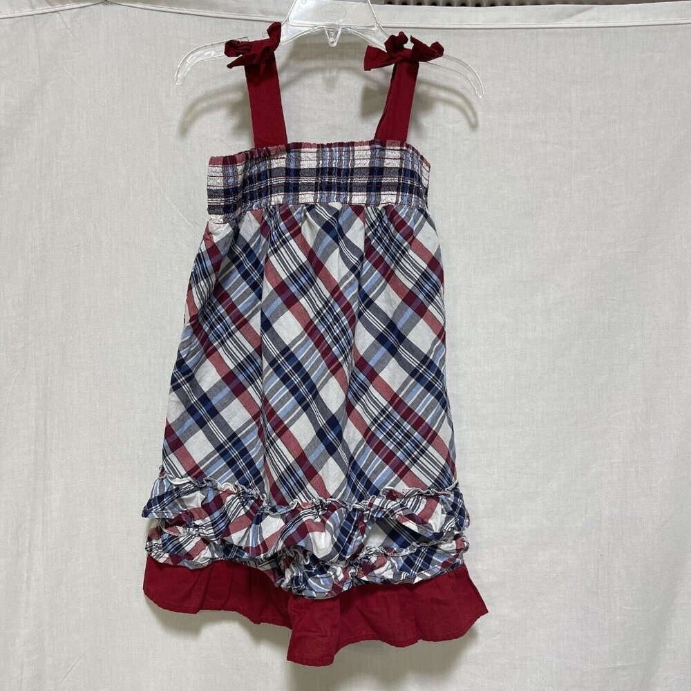 The Childrens Place Girls 3T Dress Plaid Patriotic Summer Ruffle Red White Blue